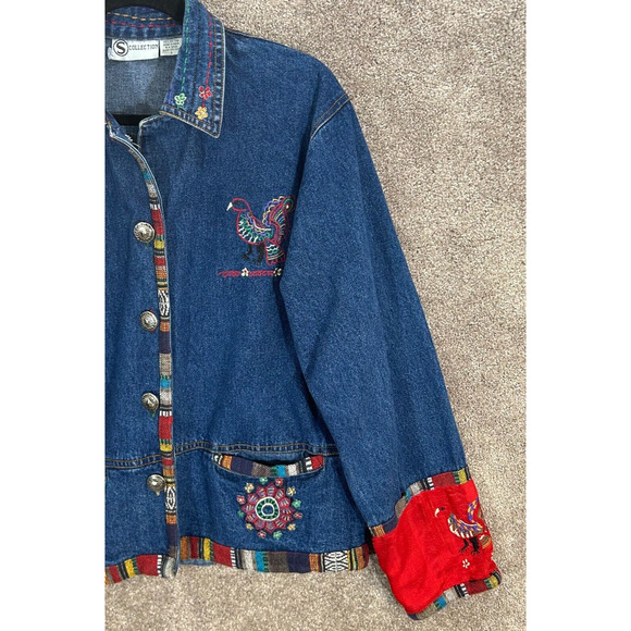 S Collection Jacket Womens Large Blue Denim Southwestern Embroidered Boho Y2K - Picture 8 of 12